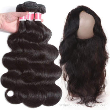 8A grade body wave unprocessed raw indian virgin hair bundles with lace frontals 360 lace closure
